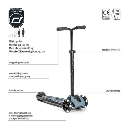 Scootandride Highwaykick 5 LED Hulajnoga Składana Ze Świecącymi Kółkami 5+ Steel