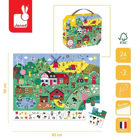 Janod Puzzle obserwacyjne w walizce Farma 24 elementy 3+ Made in France