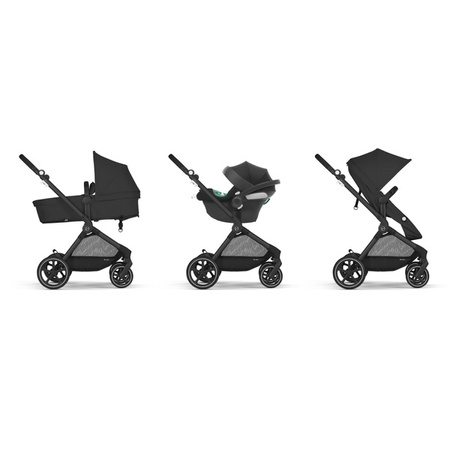 Cybex Eos Basic 3w1 Wózek Głęboko-Spacerowy Rama Czarna + Adaptery + Fotelik Aton B2 I-Size Moon Black + Baza One + Materac do Gondoli