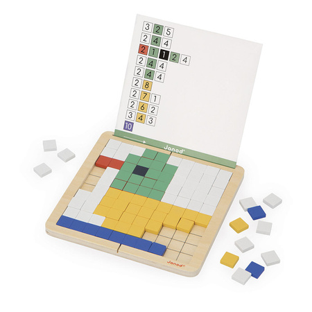 Janod Drewniana układanka mozaika piksele Symetria i kodowanie 4w1 5+