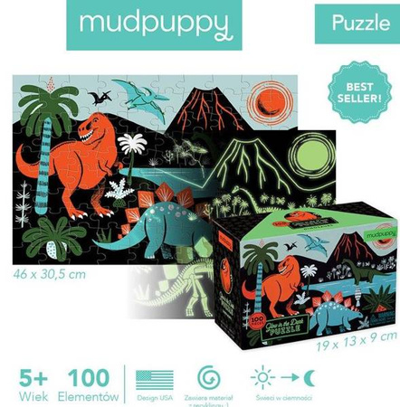 Mudpuppy – Puzzle świecące w ciemności Dinozaury 100 elementów 5+