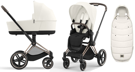 Cybex Priam 4.0 Wózek Głęboko-Spacerowy Off White + Cybex Platinum Śpiworek
