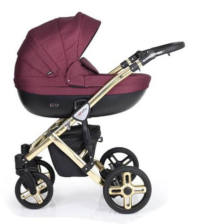 Kunert Mila Premium Wózek Głęboko-Spacerowy 2w1 Szary Len + Kostka Złota Rama Koła Żelowe