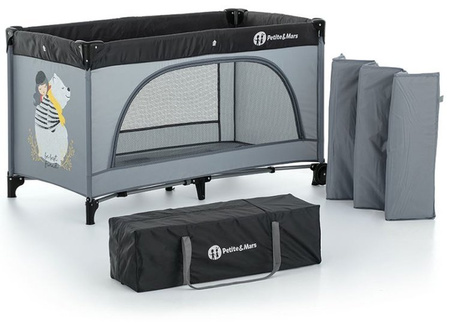 Petite&Mars Nyja Łóżeczko Turystyczne z Torbą Do Przenoszenia Teddy Friend Coal