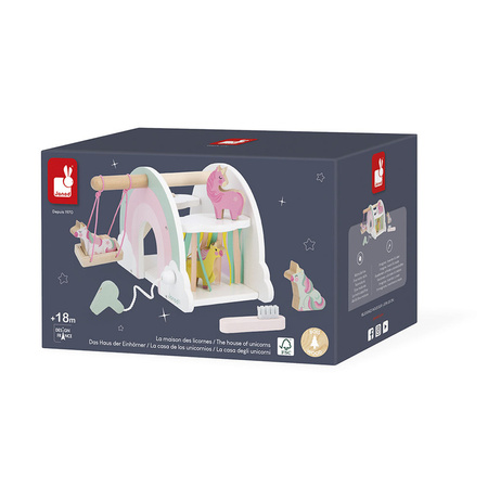Janod Drewaniany domek jednorożców z 5 akcesoriami Jednorożce 18m+