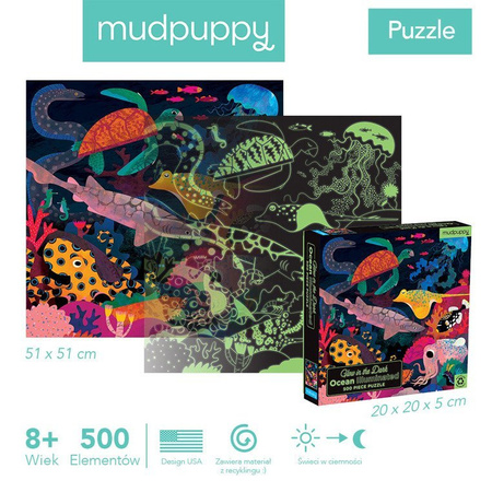 USZKODZONE OPAKOWANIE Mudpuppy Puzzle rodzinne świecące w ciemności Ocean 500 elementów 8+