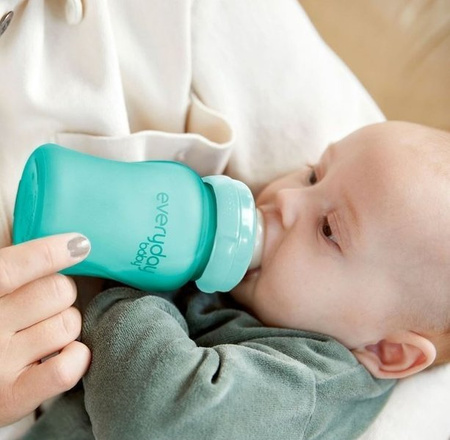 Everyday Baby, Szklana butelka ze smoczkiem S reagująca na temperaturę, 150 ml Turkusowy
