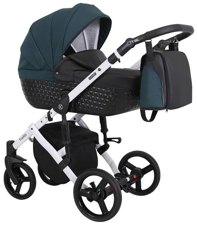 Kunert Tiaro Wózek Głęboko-Spacerowy 2w1 Czarny + Zielony Biała Rama Koła Żelowe