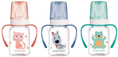 Canpol Babies Butelka 120 Ml Dekorowana + Uchwyt (Bpa 0%) Kolekcja Wesołe Zwierzaki