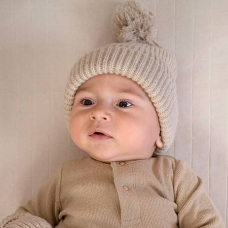 Lodger Czapeczka z Wełny Merino 100% 3-6 msc Beżowa Beige