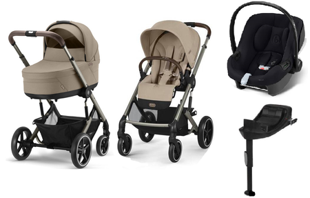 Cybex Balios S Lux 2.0 Wózek Głęboko-Spacerowy Almond Beige + Cybex Aton B2 i-Size Fotelik Samochodowy 0-13kg + Baza One Volcano Black