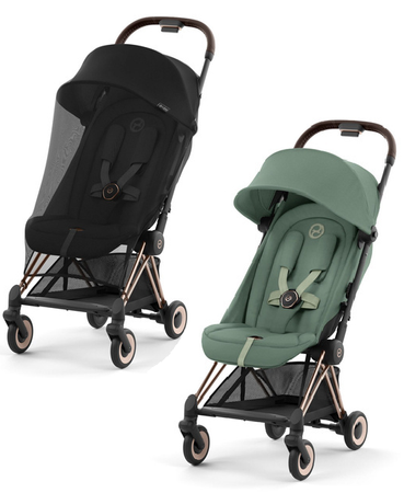 Cybex Coya Wózek Spacerowy Rama Rosegold Leaf Green + Cybex Coya Moskitiera Black
