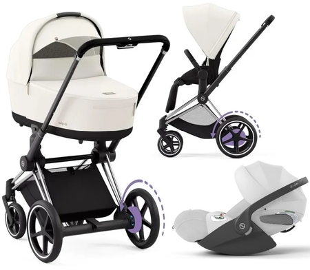 Cybex E-Priam 4.0 Wózek Głęboko-Spacerowy + Cloud T i-Size Fotelik Samochodowy 0-13kg Off White