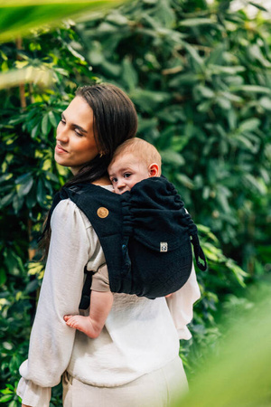 LennyLamb Nosidło Klamrowe Onbuhimo Pro Z Tkaniny Żakardowej (59% Bawełna, 41% Wełna Merino), Rozmiar Standard - Pawi Ogon - Pitch Black