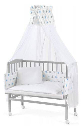 Waldin Łóżeczko Dostawne 2w1 z Wyposażeniem S13 Grey / Niebieskie Gwiadki