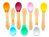 Ecorascals Zestaw 3 Łyżeczek Bambusowych z Silikonową Nakładką Niebieska Szara Zielona