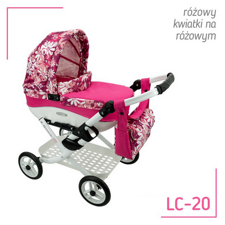 Adbor Lily Wózek dla Lalek Różowy Kwiatki Lc-20