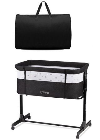 MoMi Revo Łóżeczko Dostawne 2w1 Ciemnoszare + Torba Transportowa