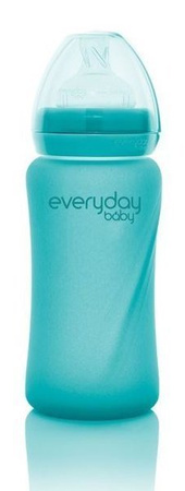 Everyday Baby, Szklana butelka ze smoczkiem M reagująca na temperaturę, 240 ml Turkusowy