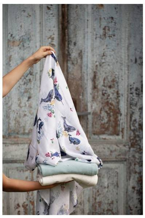 Poofi Pieluszka Bambusowa Ocean 73x73cm Wieloryby