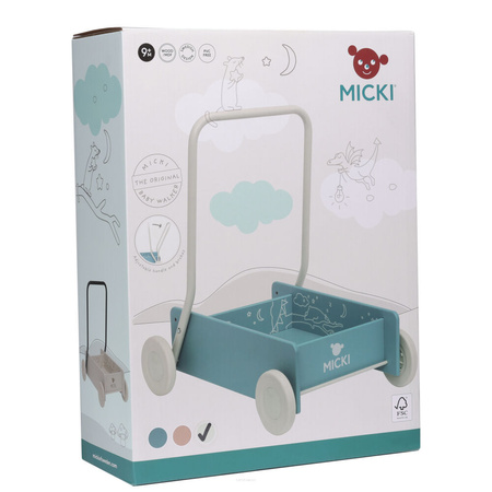 Micki Drewniany Chodzik Pchacz do Nauki Chodzenia Niebieski