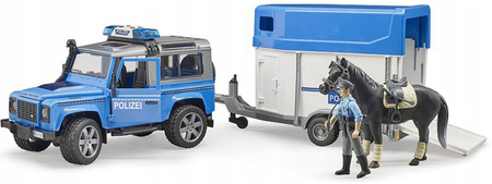 Bruder BR-02588 Land Rover Defender Policja z Przyczepą Dla Konia Figurką Konia i Policjanta