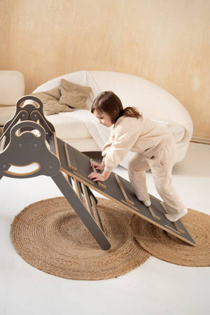 Tupti.wood Drabinka Pikler + Duża Zjeżdżalnia Drabinka Szara