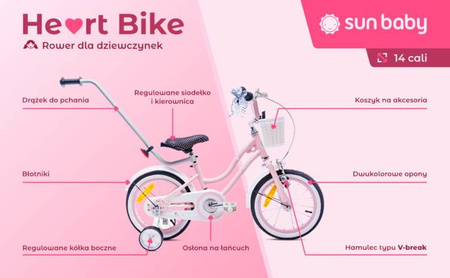 Sun Baby Heart Bike Rowerek z Bocznymi Kółkami 14 Cali Różowy