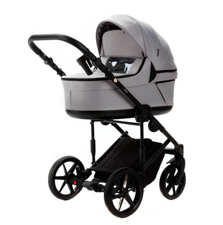 Adamex Locco Wózek Głęboko-Spacerowy Szary TK-56-LUX + Cybex Aton B2 i-Size Fotelik 0-13kg + Baza + Adaptery