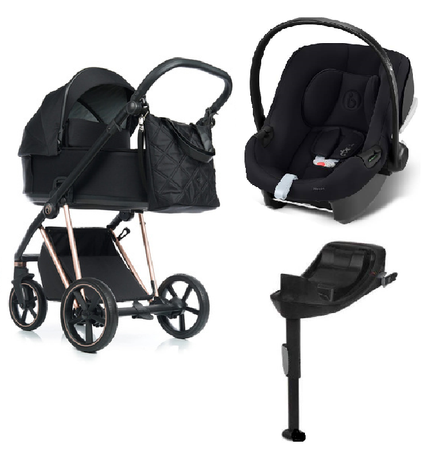 Roan Ivi 2.0 Wózek Głęboko-Spacerowy Rama Rosegold Raven + Cybex Aton B2 i-Size Fotelik Samochodowy 0-13kg + Baza One Volcano Black