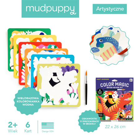 Mudpuppy Kolorowanka wodna wielorazowa Magia kolorów Potężne dinozaury 2+