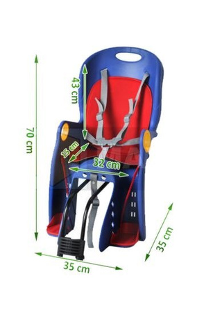 FOTELIK ROWEROWY ADVENTURER MOCOWANY NA BAGAŻNIK LUB RAMĘ 5-PUNKTOWE PASY DO 22 KG White-Red || Niebieski