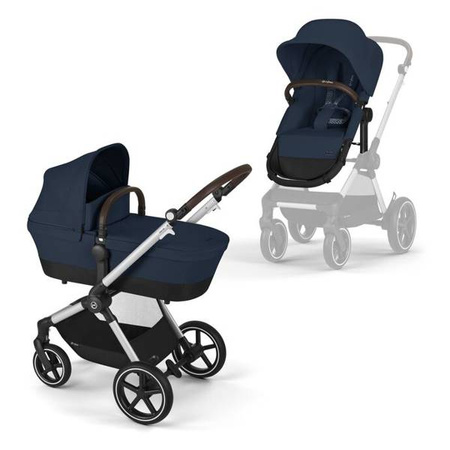 Cybex Eos Lux Wózek Głęboko-Spacerowy Rama Srebrna Ocean Blue + Aton B2 i-Size Fotelik 0-13kg + Baza One Volcano Black