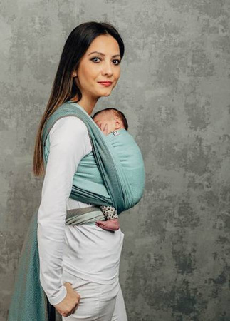 LennyLamb Moja Pierwsza Chusta Do Noszenia Dzieci Tkana Splotem Jodełkowym Mała Jodełka Rozmiar M 4,6m 100% Bawełna Baby Mint