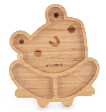 Miniland Eco Friendly Drewniana Miseczka z Przyssawką i Przegródkami Żabka