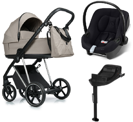 Roan Ivi 2.0 Vintage Wózek Głęboko-Spacerowy Hazel + Cybex Aton B2 i-Size Fotelik Samochodowy 0-13kg + Baza One Volcano Black