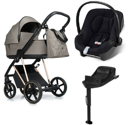Roan Ivi 2.0 Wózek Głęboko-Spacerowy Rama Rose Gold Mocca + Cybex Aton B2 i-Size Fotelik Samochodowy 0-13kg + Baza One Volcano Black