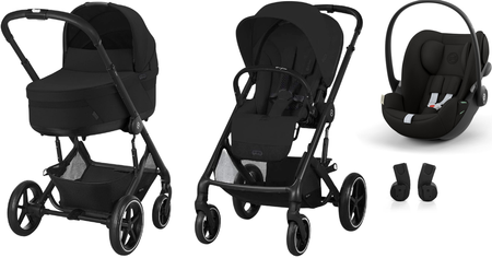 Cybex Balios S Lux 2.0 Wózek Głęboko-Spacerowy Moon Black + Cybex Cloud G I - Size Fotelik Samochodowy 0-13 kg + Adaptery