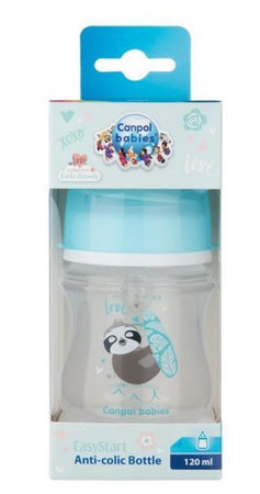 Canpol Babies EasyStart Exotic Animals Butelka Szerokootworowa Antykolkowa 120 ml 35/220_blu Niebieski