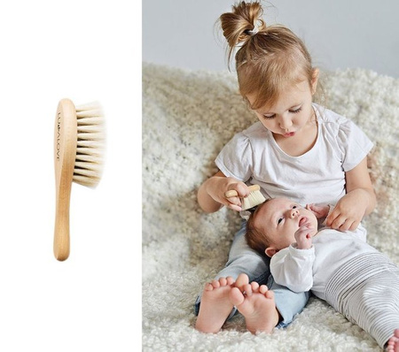 Lullalove Szczotka Włosie Kozie + Myjka Pieluszka Muślinowa Zielnik Róż