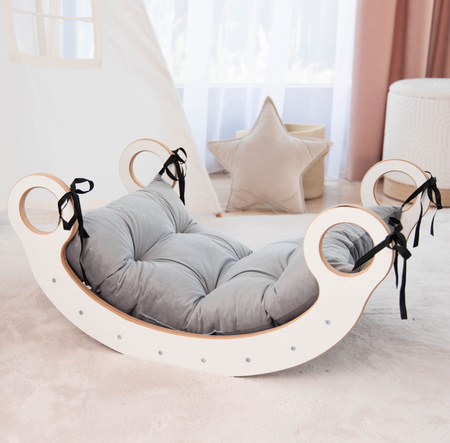 GUGI Bujak Montessori M Drewniany + Zjeżdżalnia + Ścianka + Poduszka Welurowa Szary