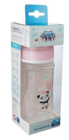 Canpol Babies EasyStart Exotic Animals Butelka szerokootworowa antykolkowa 240 ml 35/221_pin Różowy