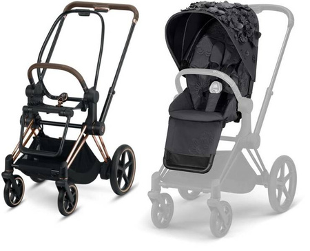 Cybex e-Priam 4.0 Rama ze Stelażem Siedziska + Tapicerka Wózek Spacerowy Dream Grey Simply Flowers