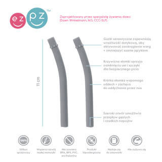 EZPZ Silikonowy kubeczek ze słomką Mini Cup + Straw Training System 120 ml + 2 słomki GRATIS szary