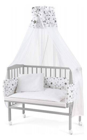 Waldin Łóżeczko Dostawne 2w1 z Wyposażeniem Smix Grey / Gwiazdki Mix