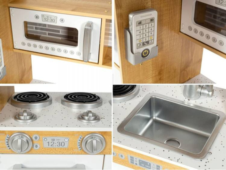 HyperMotion Drewniana Kuchnia Dla Dzieci + Akcesoria, Fartuch, Światło