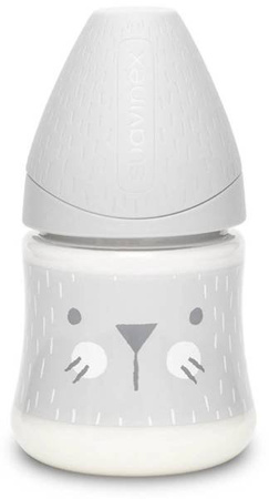 Suavinex Butelka 150ml Premium smoczek okrągły silikonowy o wolnym przepływie Kotek szary Hygge Baby