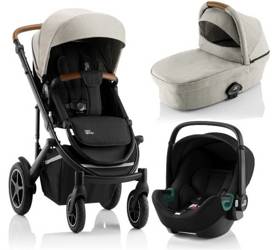 Britax Romer Smile III Zestaw Komfort Wózek Głęboko-Spacerowy + Baby Safe 3 i-Size Fotelik Samochodowy 0-13kg Pure Beige, Brown Handle 