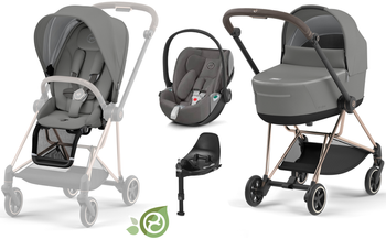 Cybex Mios 3.0 Wózek Głęboko-Spacerowy Conscious Green Leaf + Cloud Z2 Fotelik Samochodowy 0-13 kg + Baza Isofix Z2 Zestaw 4w1 Eco Pearl Grey