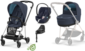 Cybex Mios 3.0 Wózek Głęboko-Spacerowy Conscious Green Leaf + Cloud Z2 Fotelik Samochodowy 0-13 kg + Baza Z2 Zestaw 4w1 Eco Dark Navy